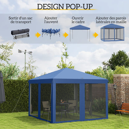 Tuinpaviljoen – Tuinkamer – Partytent – Overkapping – Tuinoverkapping – Pop-up Systeem – UV-Beschermd Polyester – 3x3 Meter – Inclusief Muskietennetten – Blauw