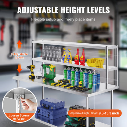 Keukenkastrek – Keukenkast Organizer – Werktafel Opzetrek – RVS Opbergrek – Dubbele Verstelbare Planken – 183x61 cm Hoogwaardige Roestvrijstalen Constructie