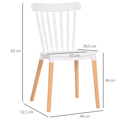 Eetkamerstoel – Stoel – Keukenstoel – Bureaustoel – Designstoel – Scandinavisch Design – Beukenhouten Poten – Polypropyleen Zitting Wit – Set Van 4