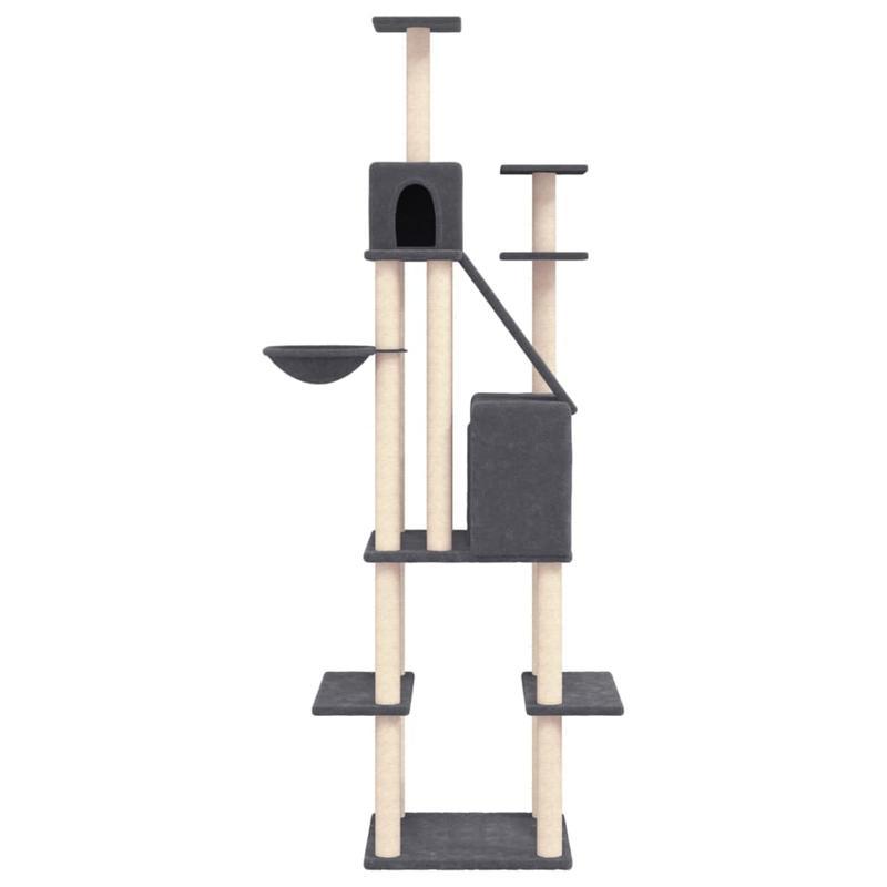 Kattenklimrek – Krabpaal – Krabton – Kattenboom – Klimpaal – Grijs – Stevig Multiplex – 201 cm Hoog
