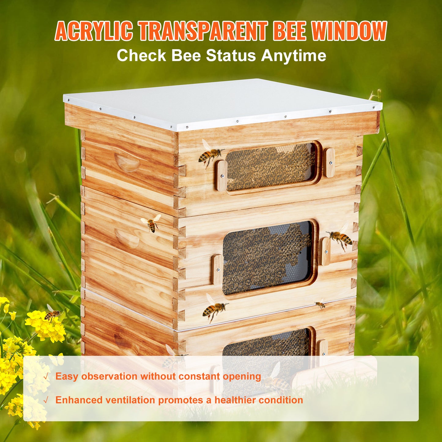 Bijenkast – Bijenhotel – Bijenhuis – Bijenkorf – Imkerkast – Vurenhout Met Bijenwas Coating – Transparante Acrylramen