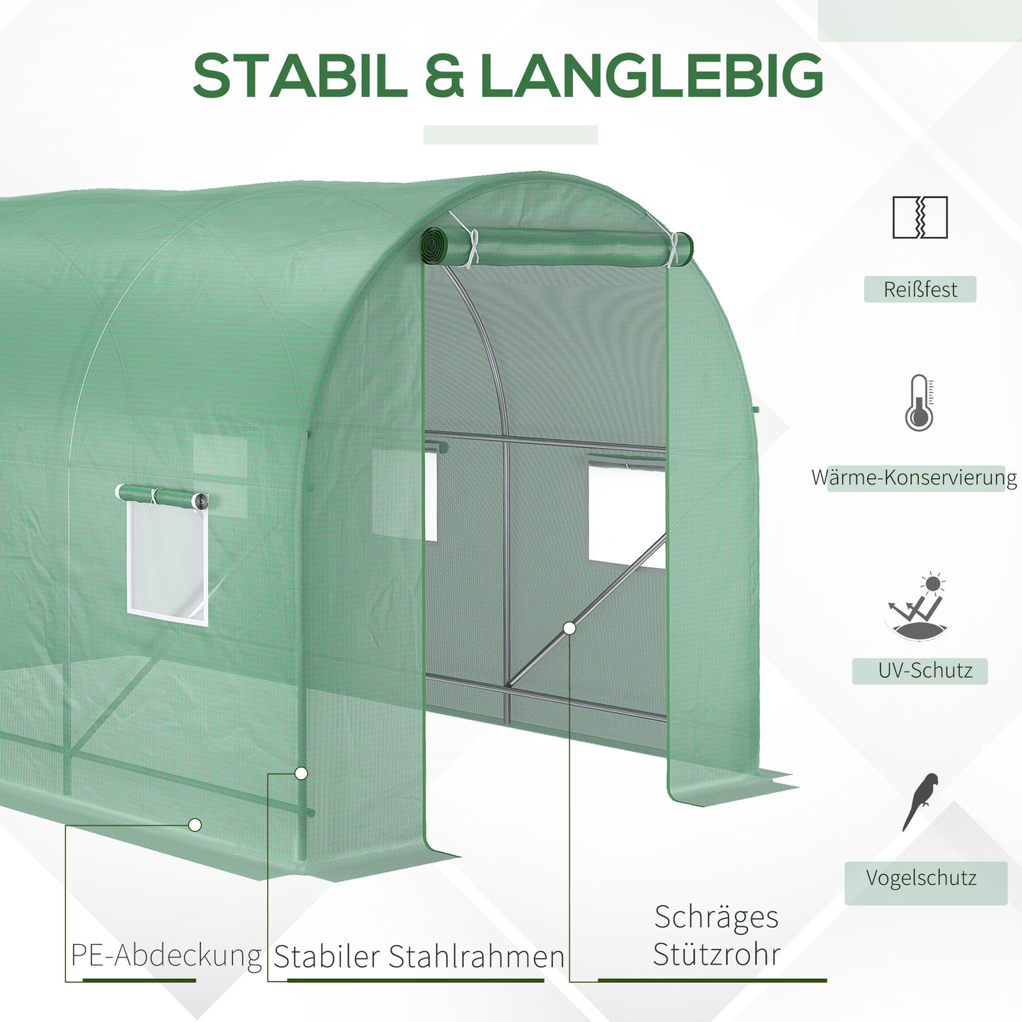 Kweekkas – Tuinkas – Broeikas – Tunnelkas – Moestuin Kas – 350x200x200 cm – Waterafstotende Folie – Mesh Ventilatieraam