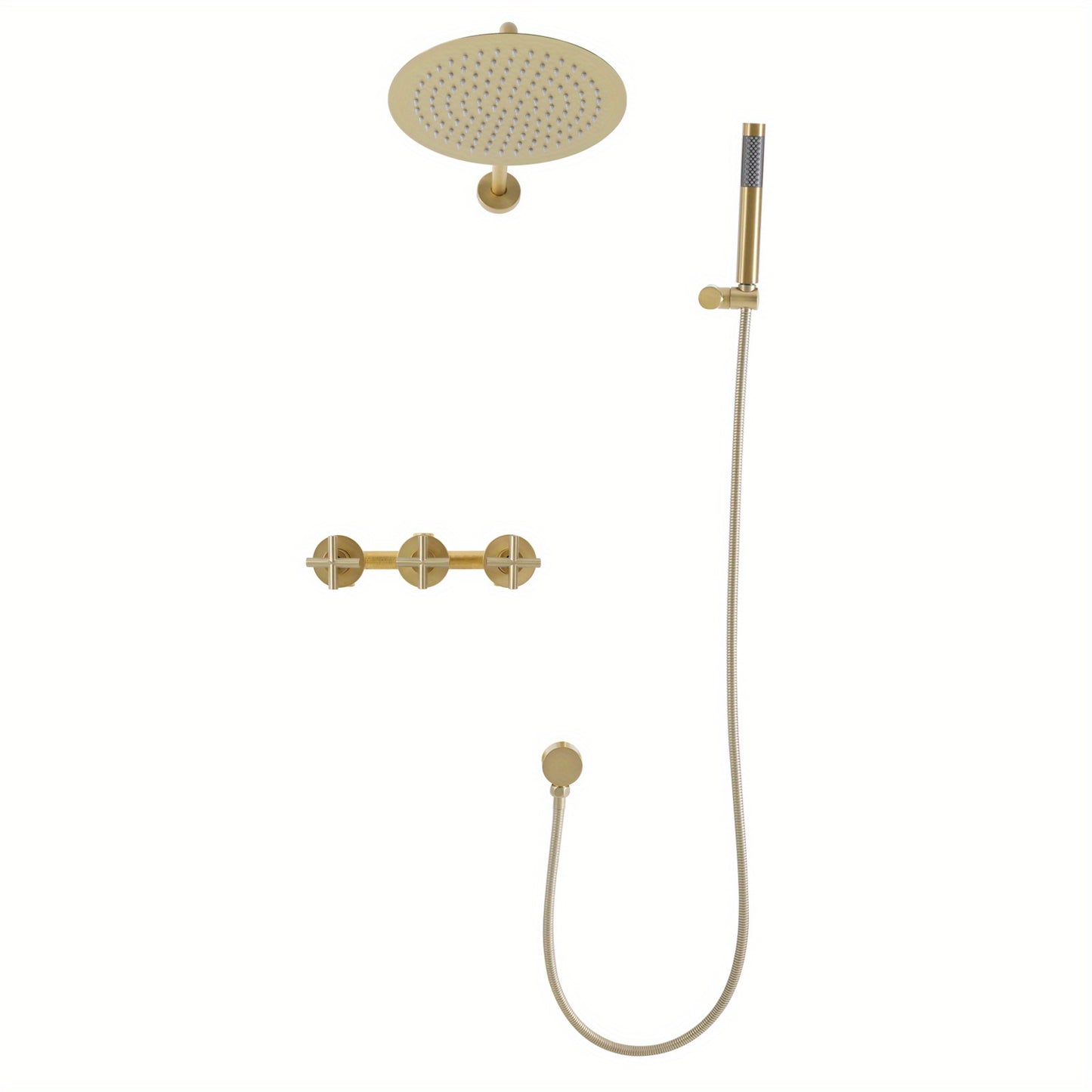 Large Wall-Mounted Rainfall Shower System & Handheld Spray - Stainless Steel Round Shower Head with Hose, Compatible for Bathrooms, Modern Spa Shower Kit (Wall Mounted, NPT 1/2")