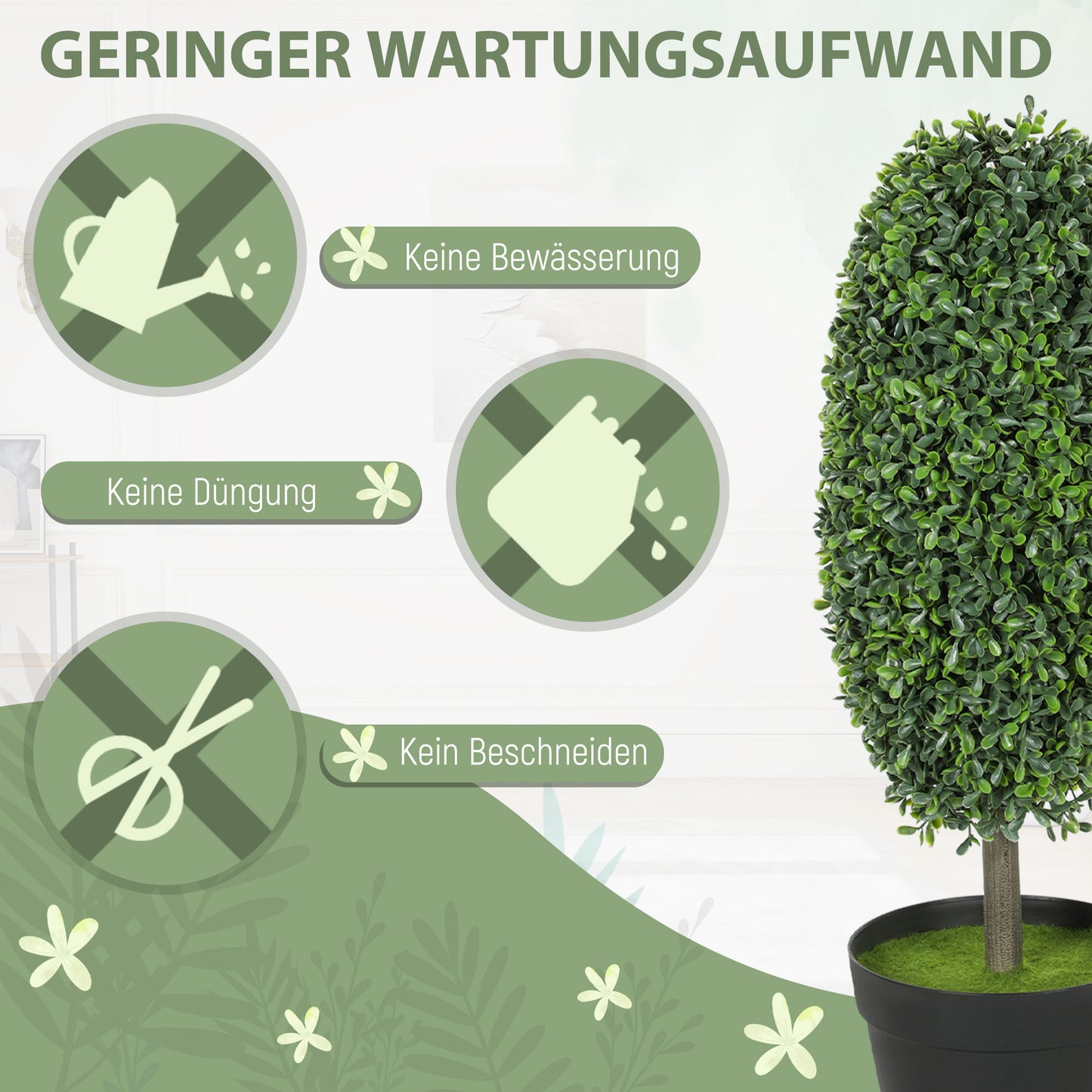 Kunstplanten – Nepsplanten – Kunstbomen – Decoratieplanten – Set van 2 – Onderhoudsvrij – UV-bestendig – 60 cm met Betonpot