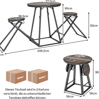 Barset – Opvouwbare Bartafel – Barkrukset – Keukenbar – Compact Eettafelset – Ruimtebesparend Ontwerp – Stabiel Metaal Frame – Grijs Houtnerf