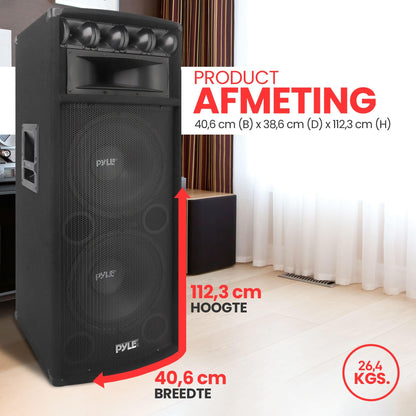 1600W Luidspreker – Subwoofer – PA Speaker – DJ Speaker – Party Speaker – Zwarte 1600 Watt – Dubbele 12-inch Woofers & 4 Tweeters