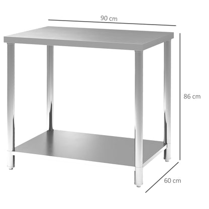 Roestvrijstalen Werktafel – Keukentafel – Voedselbereidingstafel – Werkbank – Opbergtafel – 90x60x86 cm – Duurzaam RVS Materiaal – Verstelbare Poten