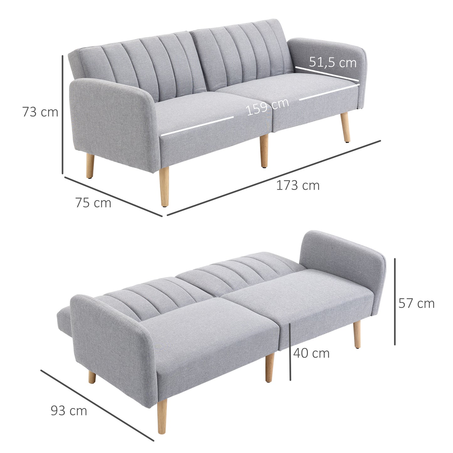 2-Zitsbank – Tweezitsbank – Loveseat – Bankstel – Slaapbank – Lichtgrijs – Scandinavisch Design – Verstelbare Rugleuning 3 Posities