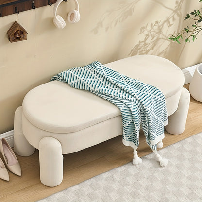 Modern Storage Bench with Hidden Compartment - Soft Chenille Fabric Ottoman Bench with Cushioned Seat, Sturdy Legs & Spacious Interior for Entryway, Living Room, Bedroom - Multi-Functional Furniture in Neutral Tones (Beige, B
