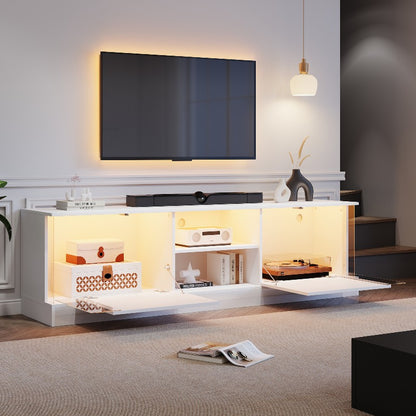 Moderne Witte High-Gloss Tv-Meubel – Rustieke Tv-Stand – Tv-Meubel Met Opbergruimte – Tv-Kast Voor Woonkamer – Tv-Tafel Voor Slaapkamer – Duurzaam Metalen Frame – Kabelmanagement Systeem