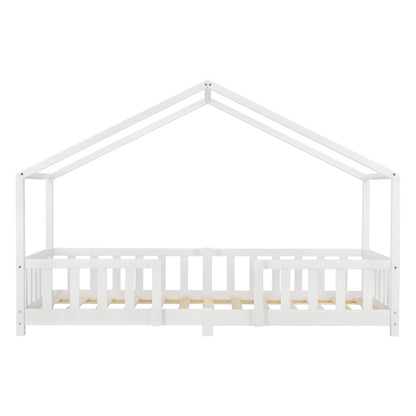 Kinderbed – Kinderbedden – Eenpersoonsbed – Hoogslaper – Stapelbed – Huisvormig Design – Valbeveiliging – Grenenhout – 140x200 cm