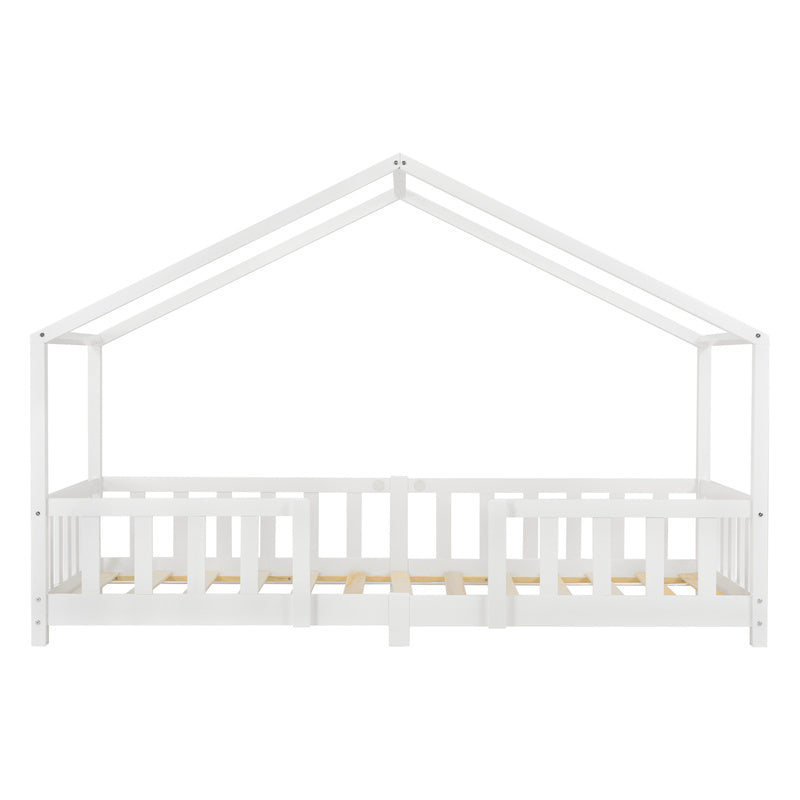 Kinderbed – Kinderbedje – Peuterbed – Bedje – Ledikant – Wit Huisvormig Design – Valbeveiliging – Massief Dennenhout – 80x160 cm