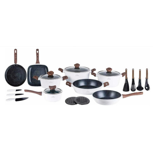 21-Delige Kookpottenset – Pannen Set – Kookpotten – Koekenpan – Inductiegeschikt – Wit – Aluminium Gietwerk – Keramische Anti-aanbaklaag