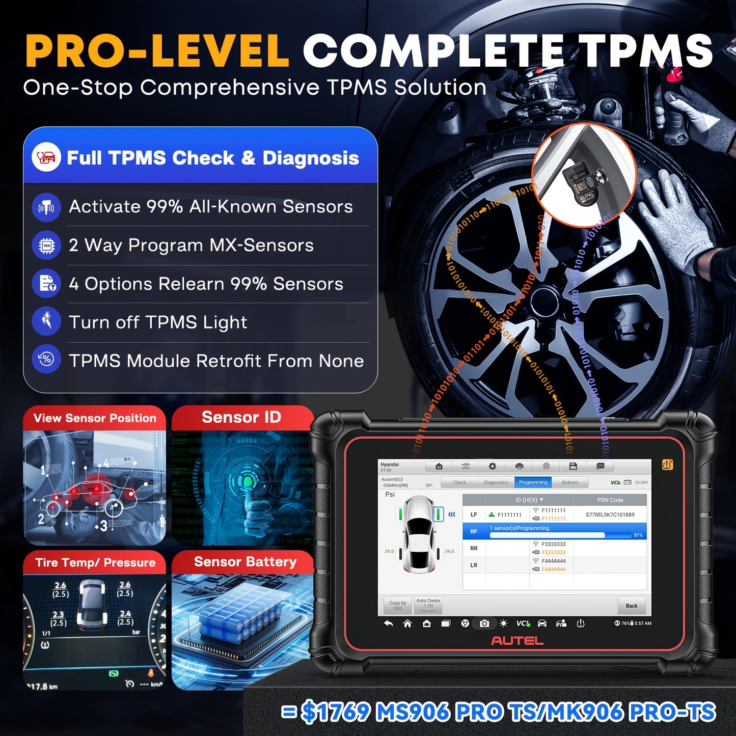 OBD2 Diagnostische Scanner – Auto Diagnose Tool – TPMS Sensor Tester – ECU Programmer – Bidirectionele Besturing – 20,32 cm Scherm – 40+ Servicefuncties