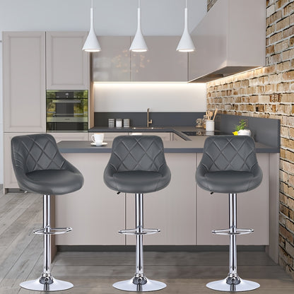 Barstoelen Set 2 – Barkrukken – Keukenstoelen – Lounge Stoelen – Eetkamerstoelen – Verstelbare Hoogte – Met Rugleuning en Voetsteun – Draaibaar – Grijs – 35x38x73 cm