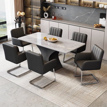 Eetkamerstoel Set – Stoel Eettafelstoel Zithoekstoel Bureaukamerstoel – Zwart Kunstleer – Metalen Zigzag Frame – Ergonomisch Comfort – Set Van 6