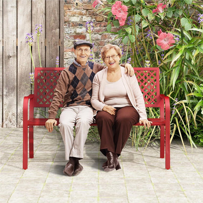 Tuinbank – Buitenbank – Parkbank – Loungebank – Metalen Bank – Rood Metalen Design – Weerbestendig Metalen Frame – Geschikt Voor 2-3 Personen – Draagkracht Tot 300 Kg
