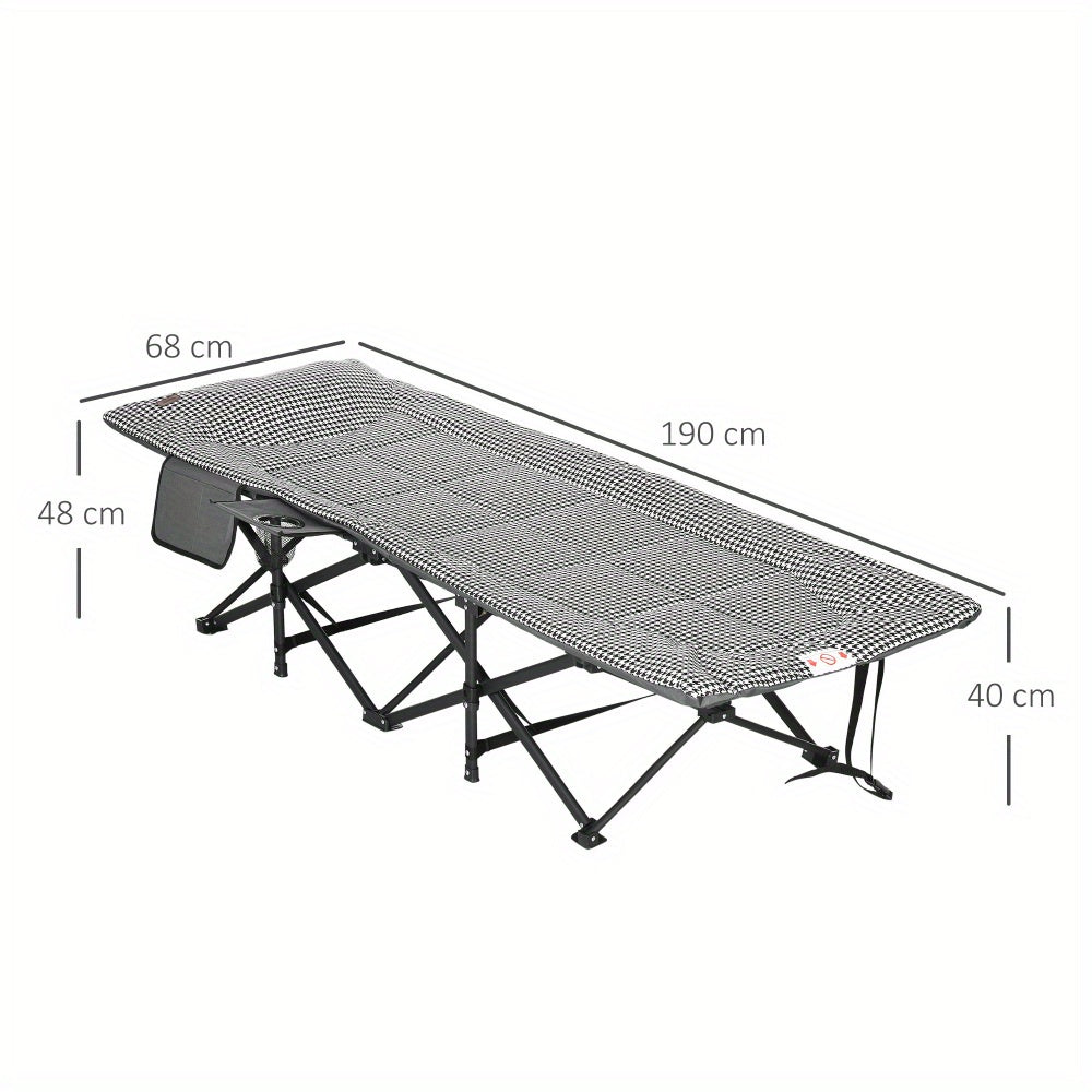 Campingbedje – Reisbedje – Campingbed – Vouwbed – Ligstoel – Aluminium Frame – Inklapbaar Met Bekerhouder – Max 120 Kg – 68x186x48 Cm – Zwart