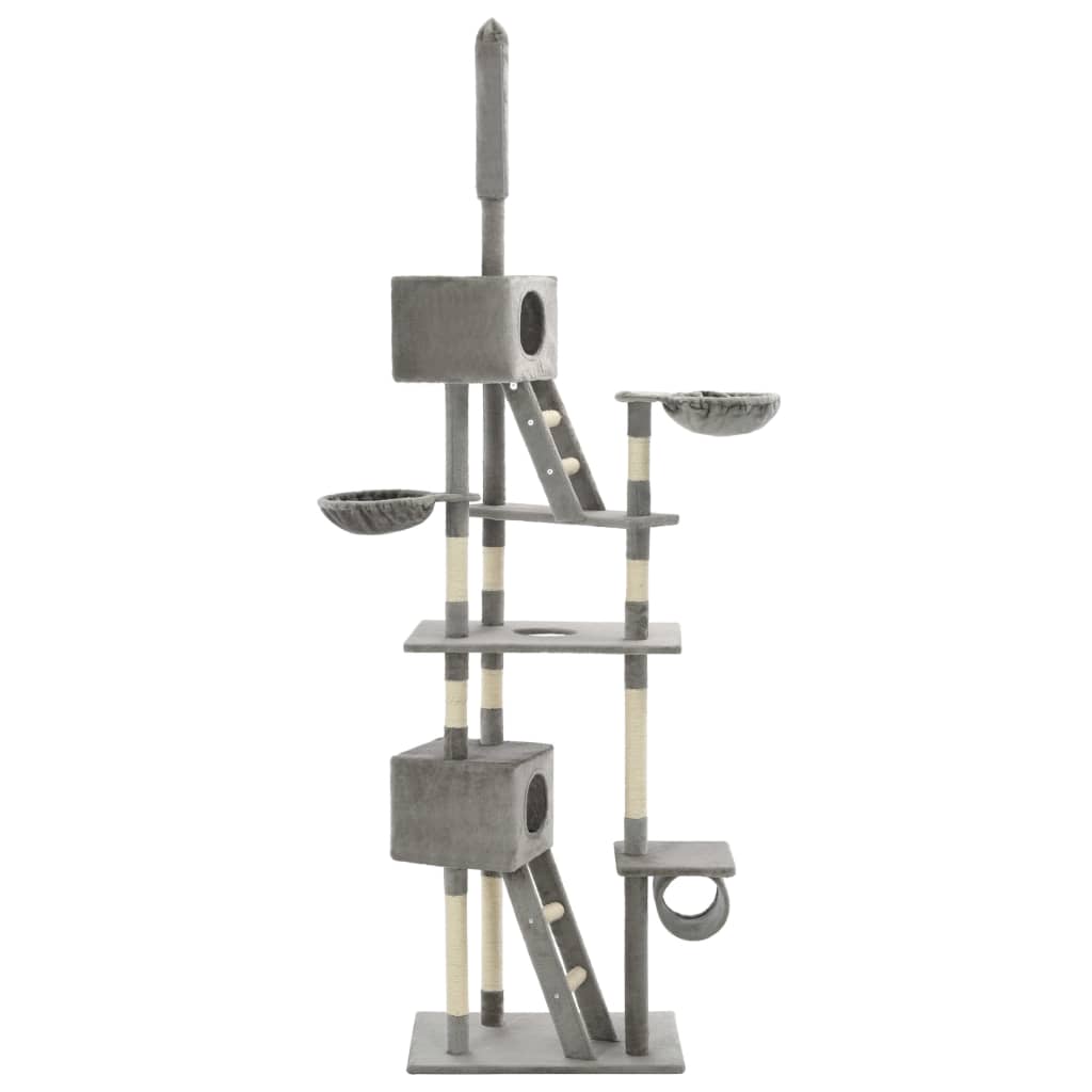 Kattenklimpaal – Krabpaal – Klimtoren – Kattenboom – Krabmeubel – Instelbare Hoogte 230-260 cm – Duurzaam Sisal & Zacht Polyester Grijs