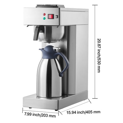 Filterkoffiezetapparaat – Koffiezetter – Koffiemachine – Dripkoffiezetter – Thermoskan – 12 Kopjes Capaciteit – Roestvrijstalen Behuizing