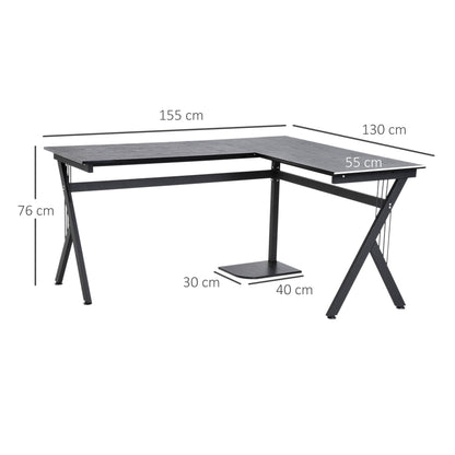 Hoekbureau – Computerbureau – Bureau – Werkplek – Bureau Met Opbergruimte – Zwart MDF Blad – Robuust Stalen Frame – 155x130x76 cm – Anti-slip Pootdoppen
