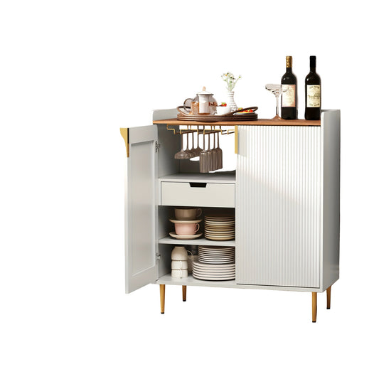 Vintage houten wijnkast – Wijnrek – Barmeubel – Opbergkast – Drankkast – 9 flessen capaciteit – Robuust MDF met metalen elementen – Vrijstaand design wit