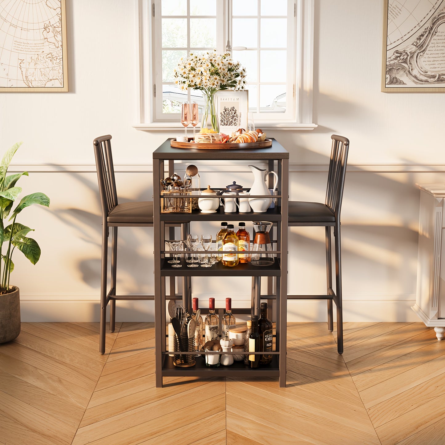 Eettafelset – Eethoek – Tafel met Stoelen – Meubelset – Diningset – Massief Hout & Kunstmatig Board – Klassiek Zwart-Grijs Design