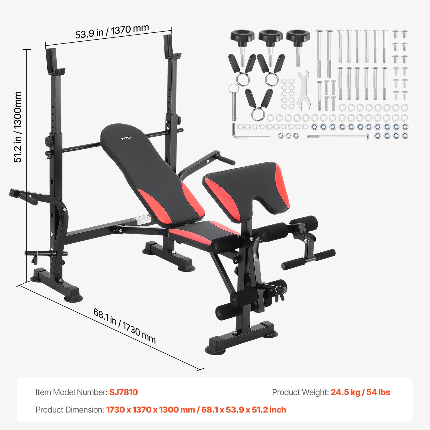 Bankdrukbank – Halterbank – Fitnessbank – Trainingsbank – Fitness bench – Verstelbaar en Inklapbaar – Stevig Stalen Frame – Max. Belastbaar Gewicht 300 kg