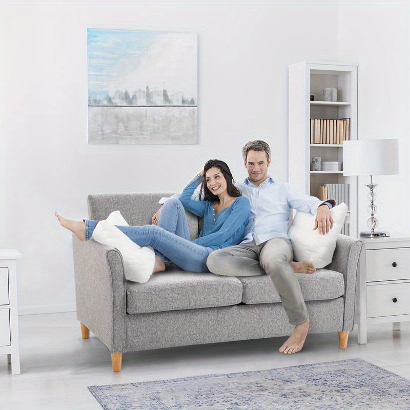 Modern Two-Seater Sofa with Removable Cushions - Thick Foam Padding & Sturdy Rubberwood () Frame, Gray -like Fabric, Easy-to-Assemble Futon Couch for Small Spaces, Apartments, Living Room, Bedroom, Office (141x70x78cm)