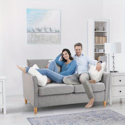 Modern Two-Seater Sofa with Removable Cushions - Thick Foam Padding & Sturdy Rubberwood () Frame, Gray -like Fabric, Easy-to-Assemble Futon Couch for Small Spaces, Apartments, Living Room, Bedroom, Office (141x70x78cm)