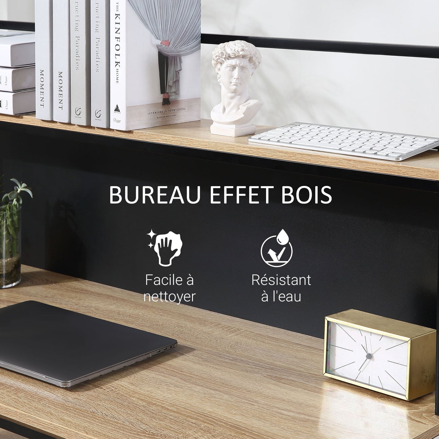 Computertafel – Bureau – Computerbureau – Bureautafel – Laptoptafel – Industrieel Design – Groot Werkblad 120x53 cm – Zwart Metalen Frame & Licht Eiken