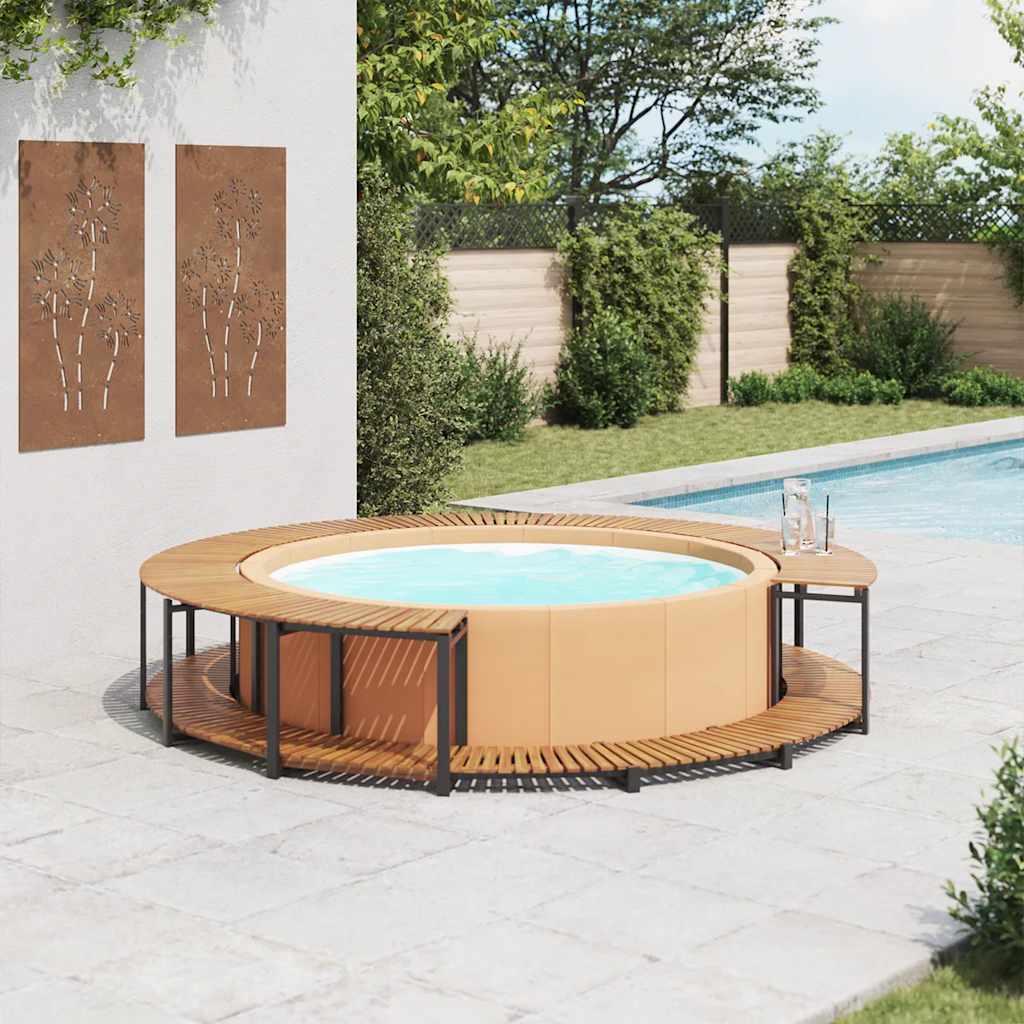 Spa Omlijsting – Spa Omkasting – Spa Omhulsel – Spa Randbeschermer – Multicolor – Massief Acaciahout – Weerbestendig Aluminium Frame – 273 x 53 cm