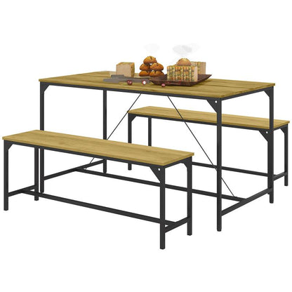 Eettafelset – Eettafel – Eetkamer Tafel – Keukentafel – Zitgroep – Stijlvol Ontwerp – MDF En Massief Hout – 4 Personen – Met 2 Banken