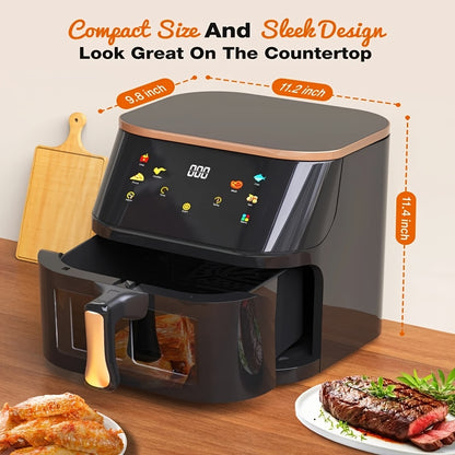 Heteluchtfriteuse – Airfryer – Heteluchtoven – Friteuse – Crispy Cooker – 10 Liter Grote Capaciteit – Roestvrij Staal 410 RVS – LED-Touchscreen Met 8 Programma’s – Max 210°C Temperatuur