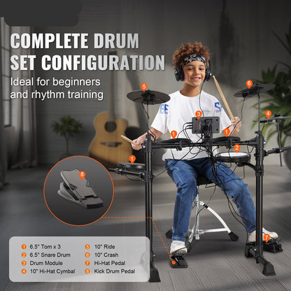 Elektronische Drumstel – Elektrische Drums – E-Drumkit – Digitale Drumset – Draagbare Drumset – 150 Geluiden – Stil Mesh Snare & Siliconen Toms