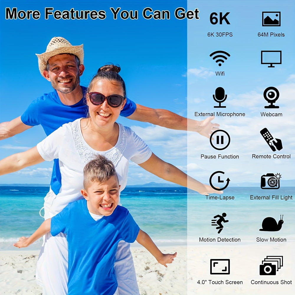 Vlogcamera – Compactcamera – Videocamera – Fotocamera – Vlogging Camera – 6K Ultra HD Video – Nachtzicht & 18x Digitale Zoom – 64MP – Touchscreen – Wifi – Inclusief Microfoon & Afstandsbediening – Zwart