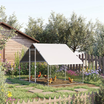 Large Heavy-Duty Metal Chicken Coop & Poultry House with Shade Roof, Free-Range Enclosure, Lockable Doors & Ventilation Mesh Walls - Outdoor Barn for 4-6 Chickens, Ducks, Rabbits (3x2x2m) - Easy Assembly, -Proof Design