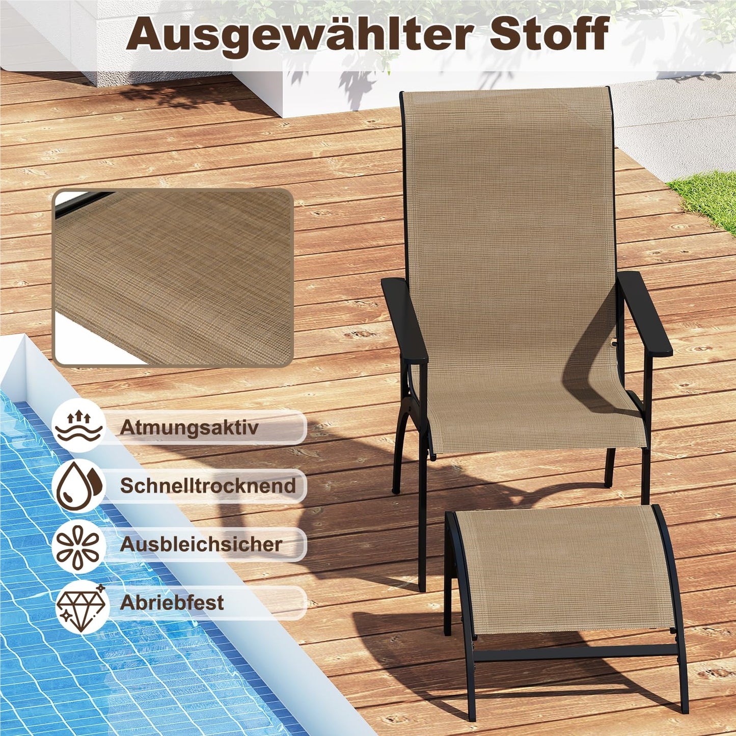5-Delige Balkonmeubelset – Tuinmeubilair – Balkonset – Terrasmeubilair – Tuinset – Met 2 Stoelen, 2 Voetenbankjes en Tafel – Ergonomisch Comfort – Ruimtebesparend Design – Kleur Coffee
