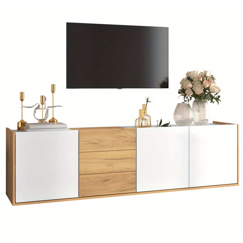 TV-meubel – TV-kast – Media Meubel – Televisie Meubel – Wandmeubel – Wit en Hout – Verstelbare Planken – MDF Duurzaam Design