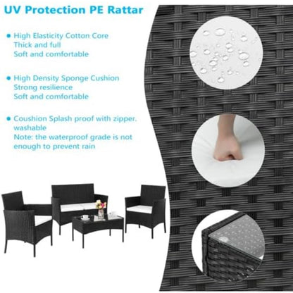 4-Persoons Tuinmeubelset – Buitenmeubelset – Loungeset – Balkonset – Rattan Zithoek – Weerbestendig PE-Rattan – Stevig Stalen Frame – Glazen Tafelblad