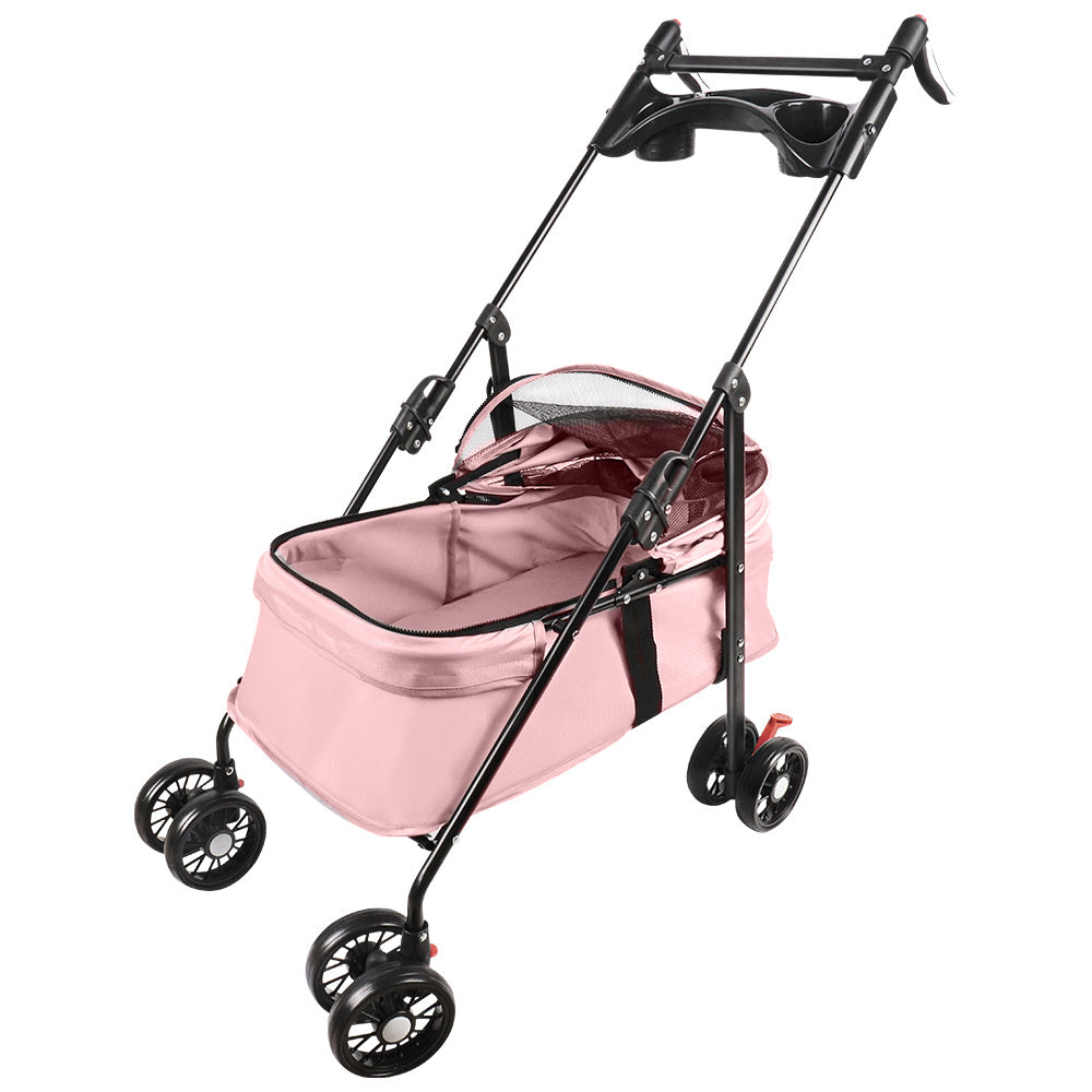 Inklapbare Hondenbuggy – Dierenwagen – Huisdierenwagen – Hondenkar – Kattenbuggy – Compact & Stevig Carbonstaal Frame – Max 15 Kg Draagvermogen – Roze 50x70x95 cm