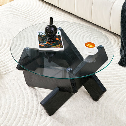 Salontafel Glas – Koffietafel – Bijzettafel – Tafeltje – Ronde Tafel – Minimalistisch Design – 79 cm Diameter – 0,8 cm Gehard Glas – Zwart Metalen Onderstel – Modern
