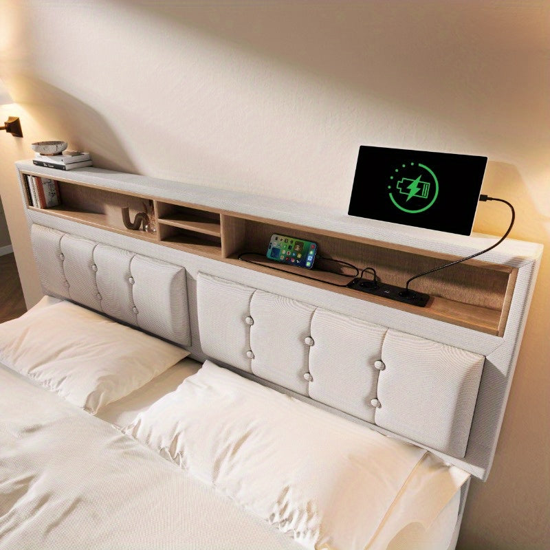 Bedden 160x200 – Tweepersoonsbed – Opbergbed – Lattenbodembed – Gestoffeerd Bed – Verstelbaar Hoofdeinde – Inclusief Matras – Modern Ruimtebesparend Design