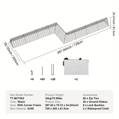 Kippenren – Kippenrennet – Kippenhok – Kippenloop – Dierenren – Set Van 2 Metalen Tunnels – Stevig Hoekframe – 7,3 Meter Lang