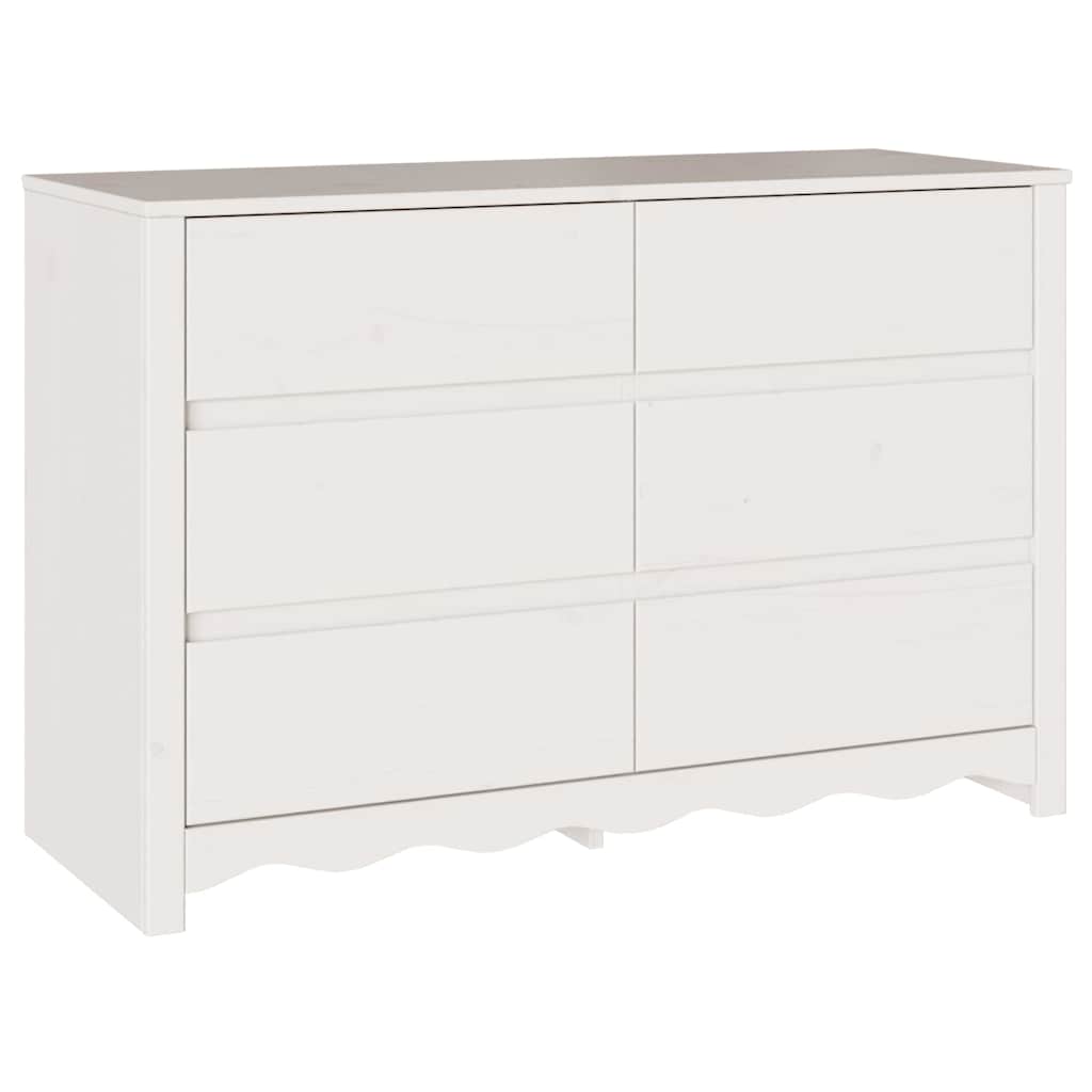 Ladenkast – Ladekast – Dressoir – Opbergkast – Kommode – 6 Ruime Lades – Hoogwaardig Natuurlijk Hout – Mat Witte Afwerking