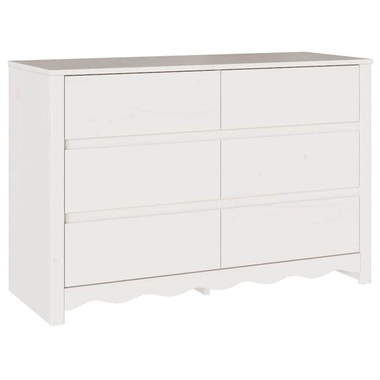 Ladenkast – Ladekast – Dressoir – Opbergkast – Kommode – 6 Ruime Lades – Hoogwaardig Natuurlijk Hout – Mat Witte Afwerking