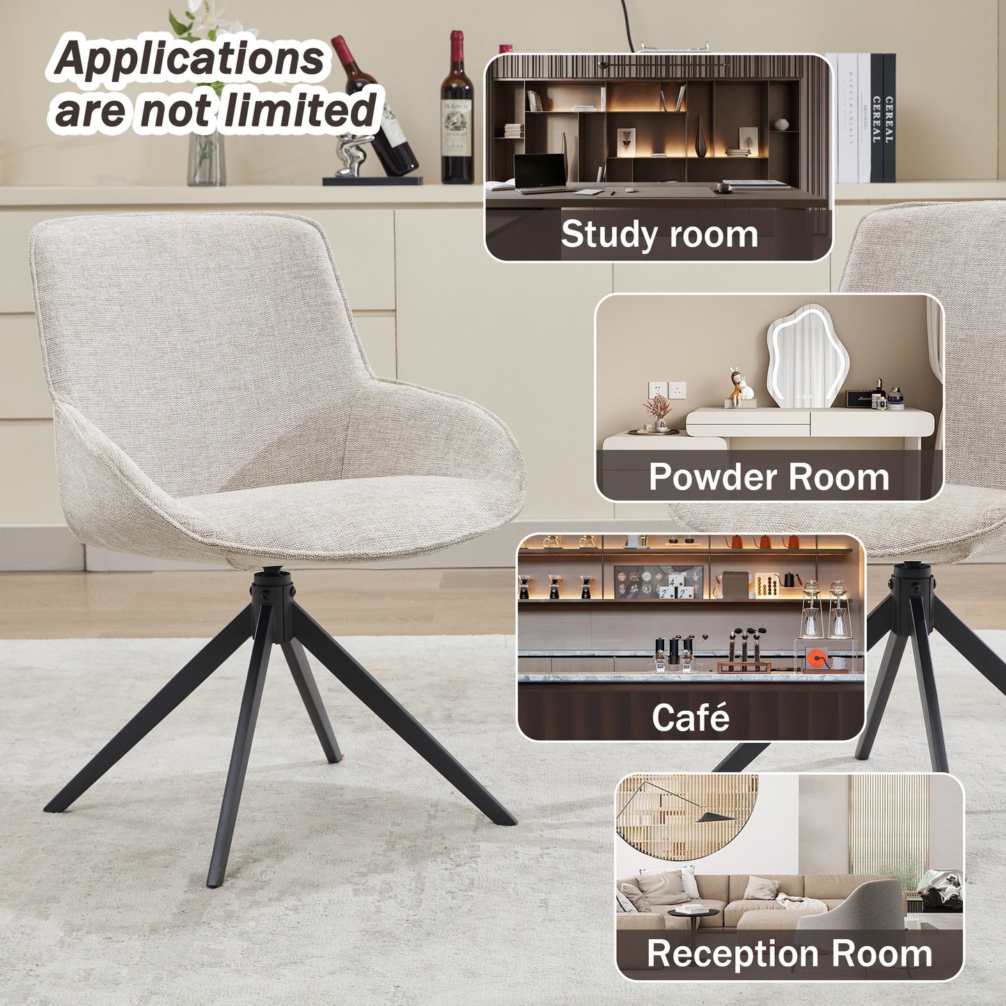 Draaibare Eetkamerstoelen – Eetkamerstoelen – Keukenstoelen – Stoelen – Zithoekstoelen – Witte Polyester Bekleding – Stevig Metalen Frame – Set van 2