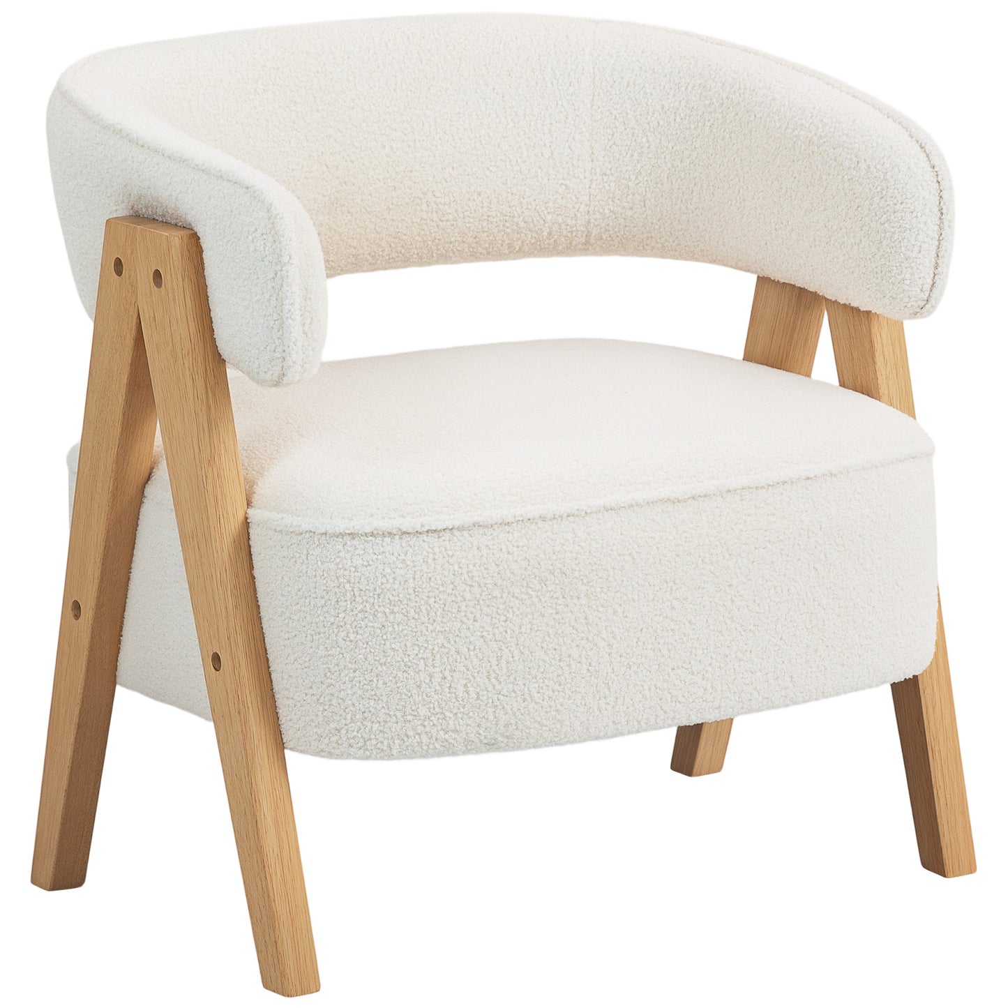 Fauteuil – Stoel – Armstoel – Zitstoel – Accentstoel – Wit – Zachte Fleece Bekleding – Metaal Frame Met Houten Poten