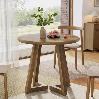 Ronde Eettafel – Kleine Tafel – Keukentafel – Ontbijttafel – Tafeltje – MDF Houtnerf – 80 cm Diameter – Geschikt Voor 2-4 Personen – Verstelbare Voetjes – Bruin