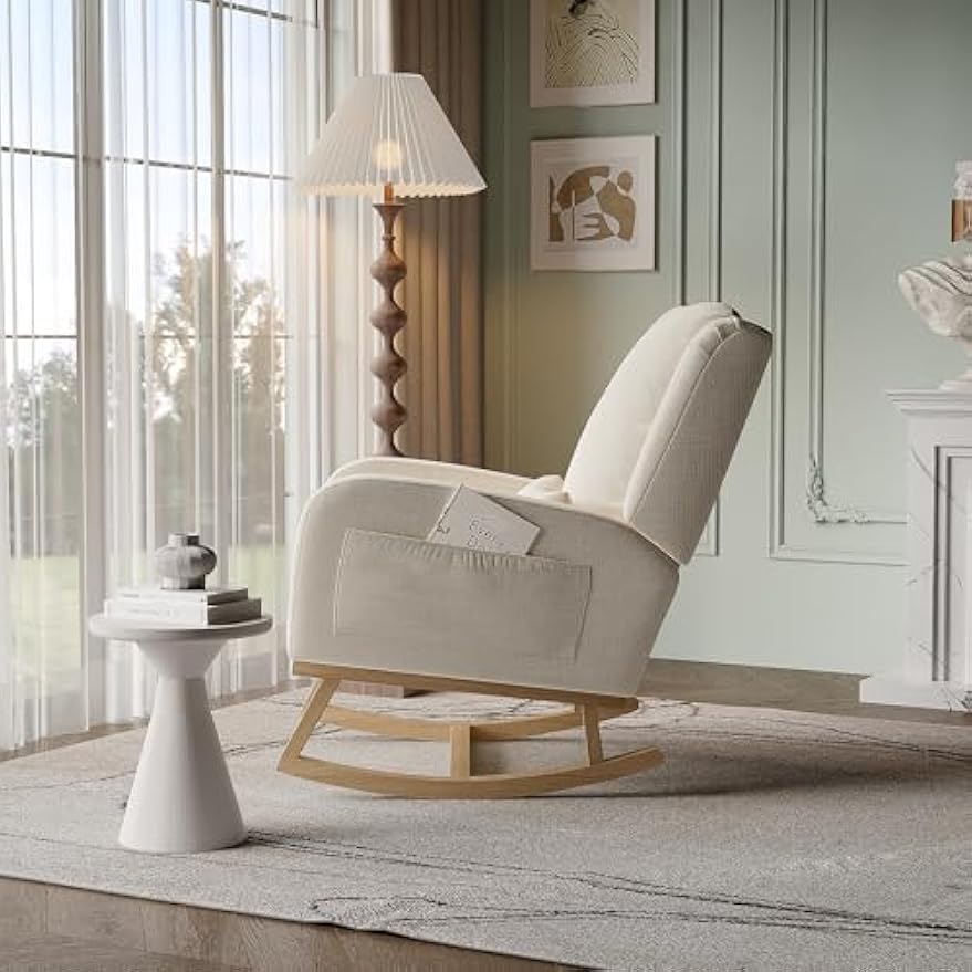 Schommelstoel – Relaxstoel – Schommelzetel – Wiegstoel – Lounge Stoel – Ademend Linnen en Katoen – Geruisloze Schommelbeweging